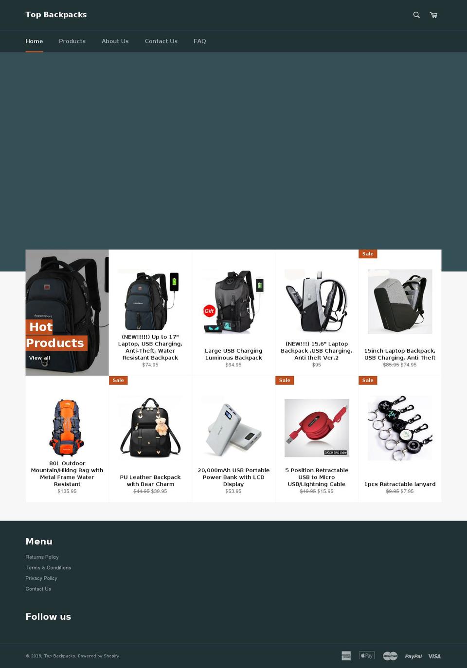 top-backpacks.com shopify website screenshot