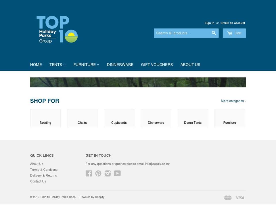 top10camping.co.nz shopify website screenshot