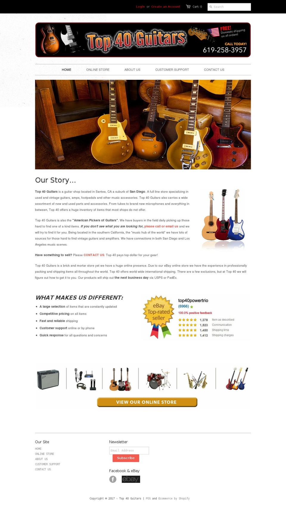 top40guitars.com shopify website screenshot