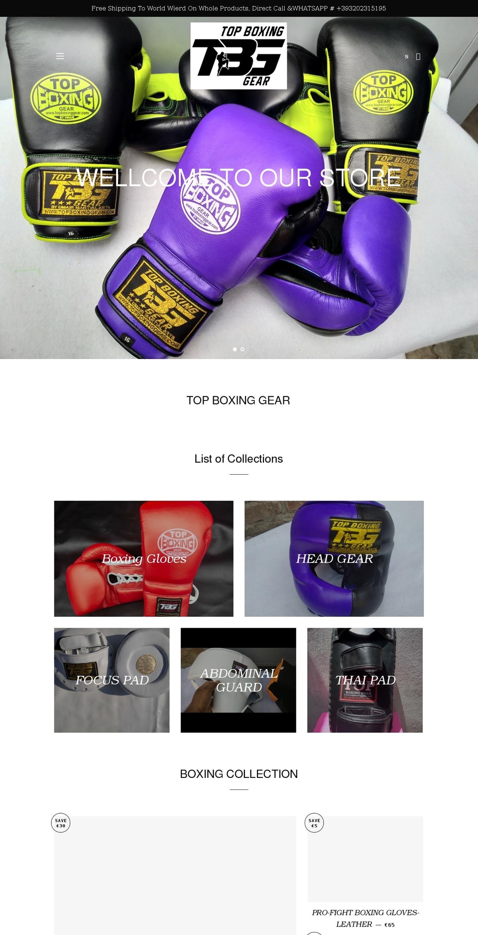 topboxinggear.com shopify website screenshot