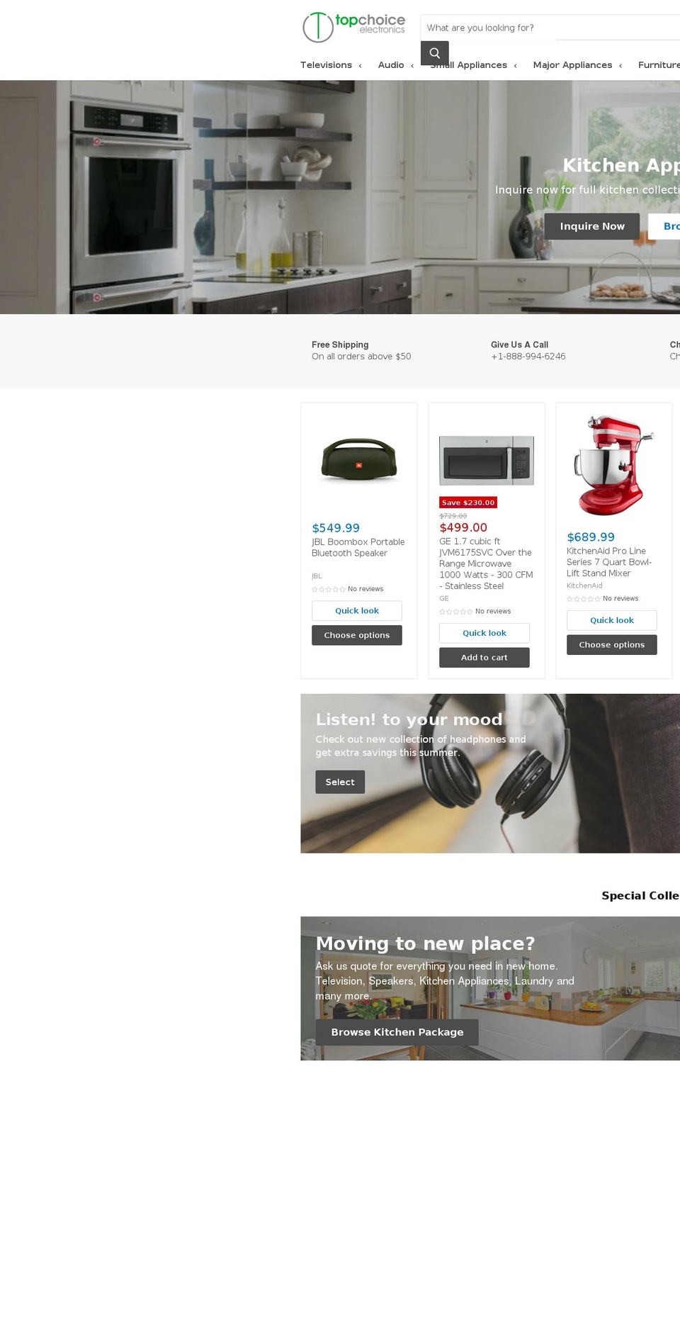 topchoiceappliances.com — Shopify storefront screenshot