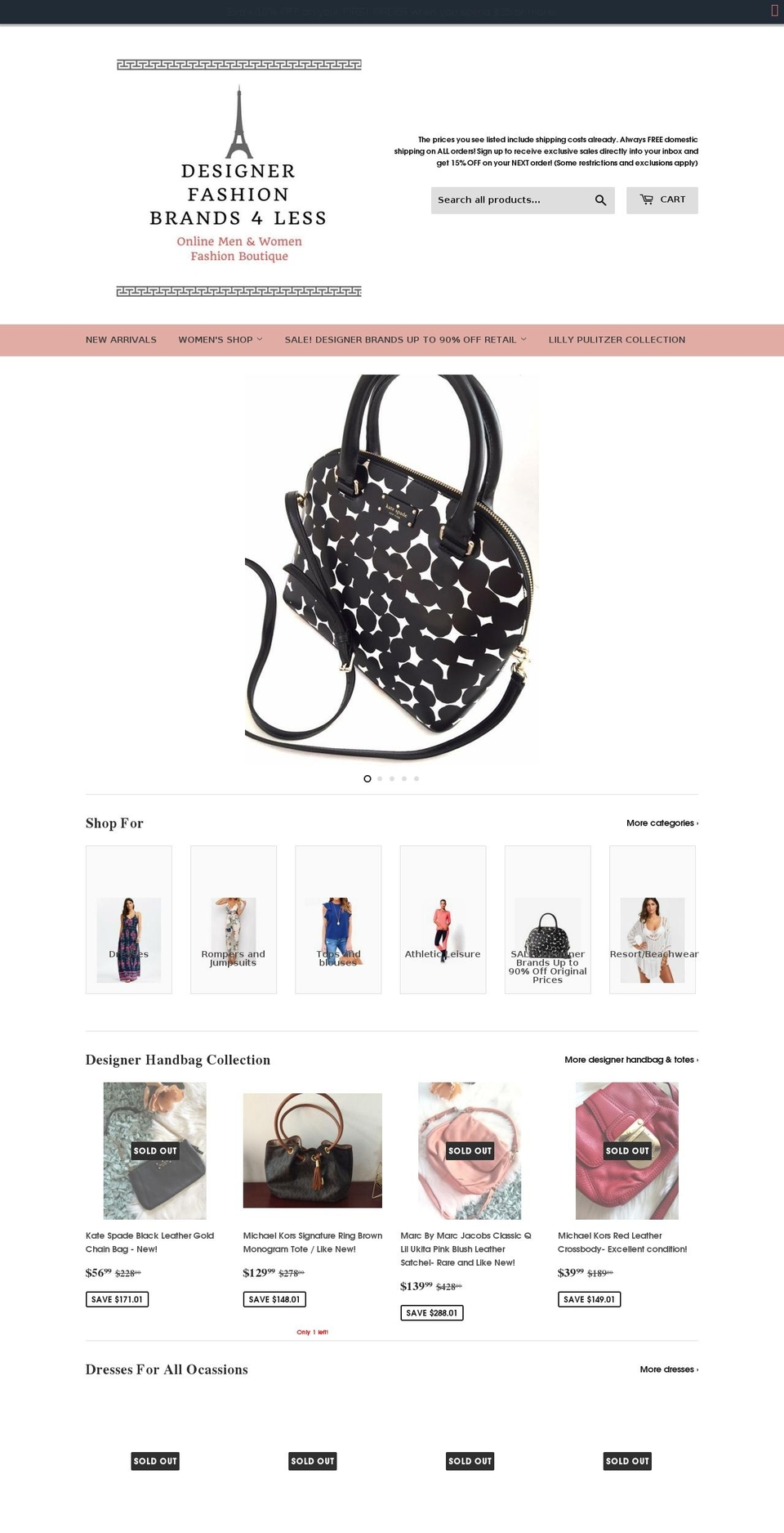 topdesignerbrandsforless.com — Shopify storefront screenshot