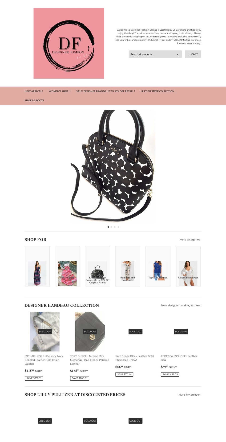 topdesignerfashion4less.com — Shopify storefront screenshot