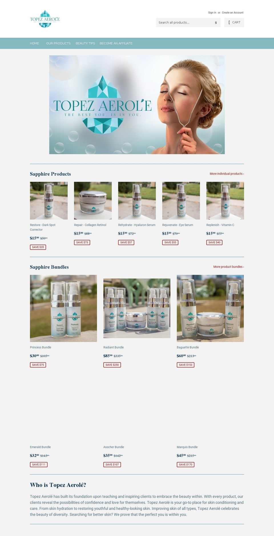 topezaerole.com shopify website screenshot