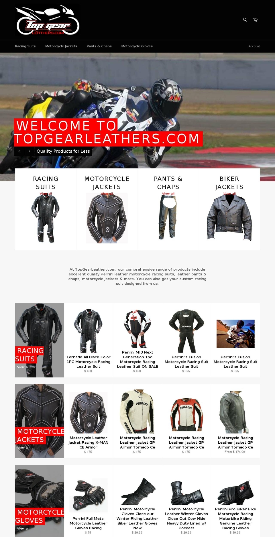 topgearleather.com shopify website screenshot