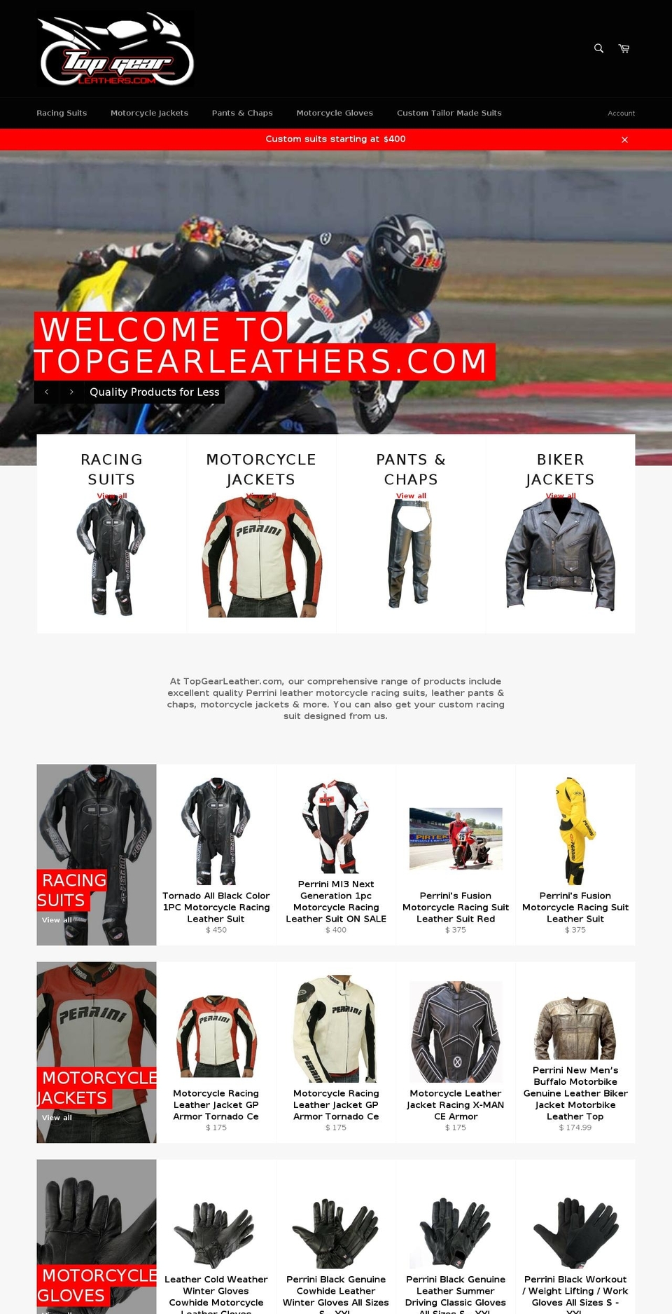 topgearleathers.com — Shopify storefront screenshot