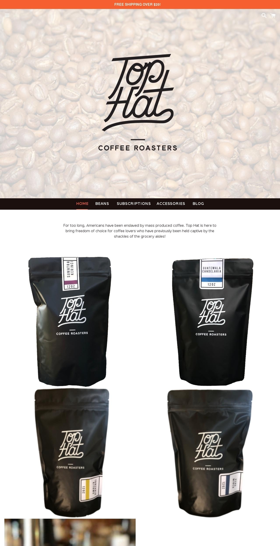 tophatcoffee.com — Shopify storefront screenshot