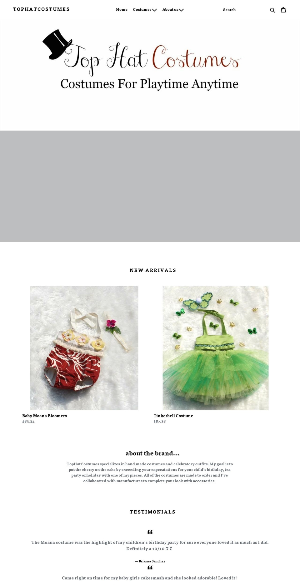 tophatcostumes.com shopify website screenshot