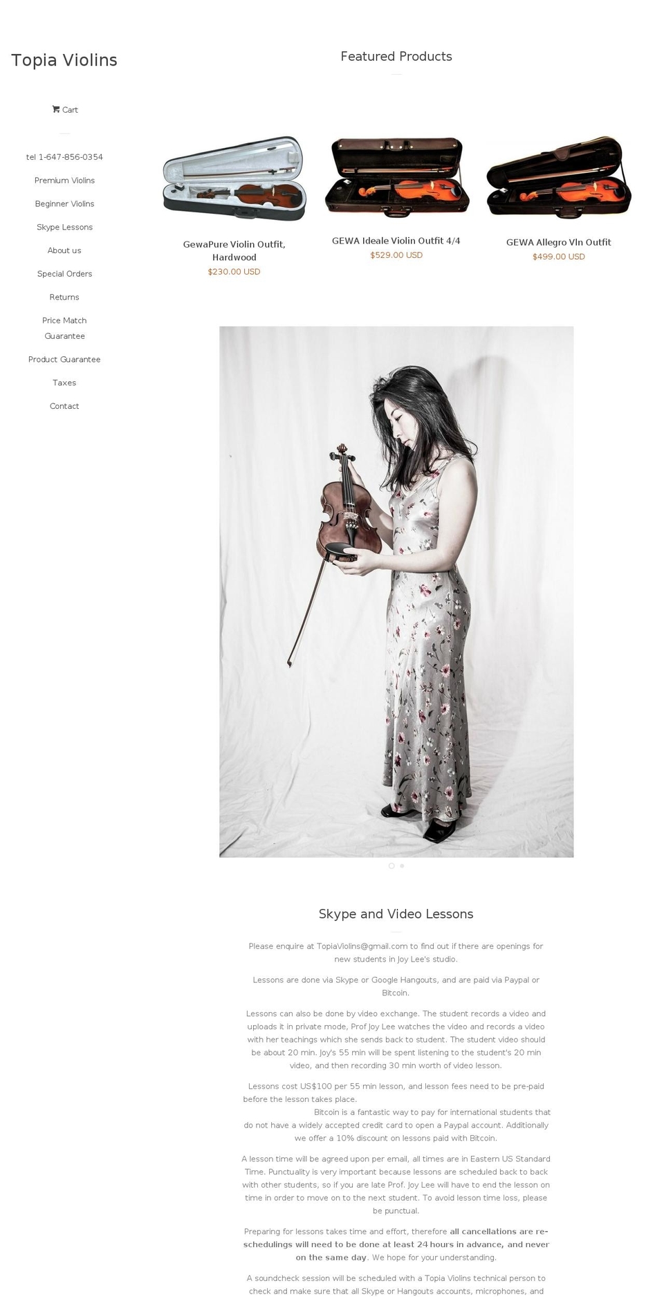 topiaviolins.com shopify website screenshot