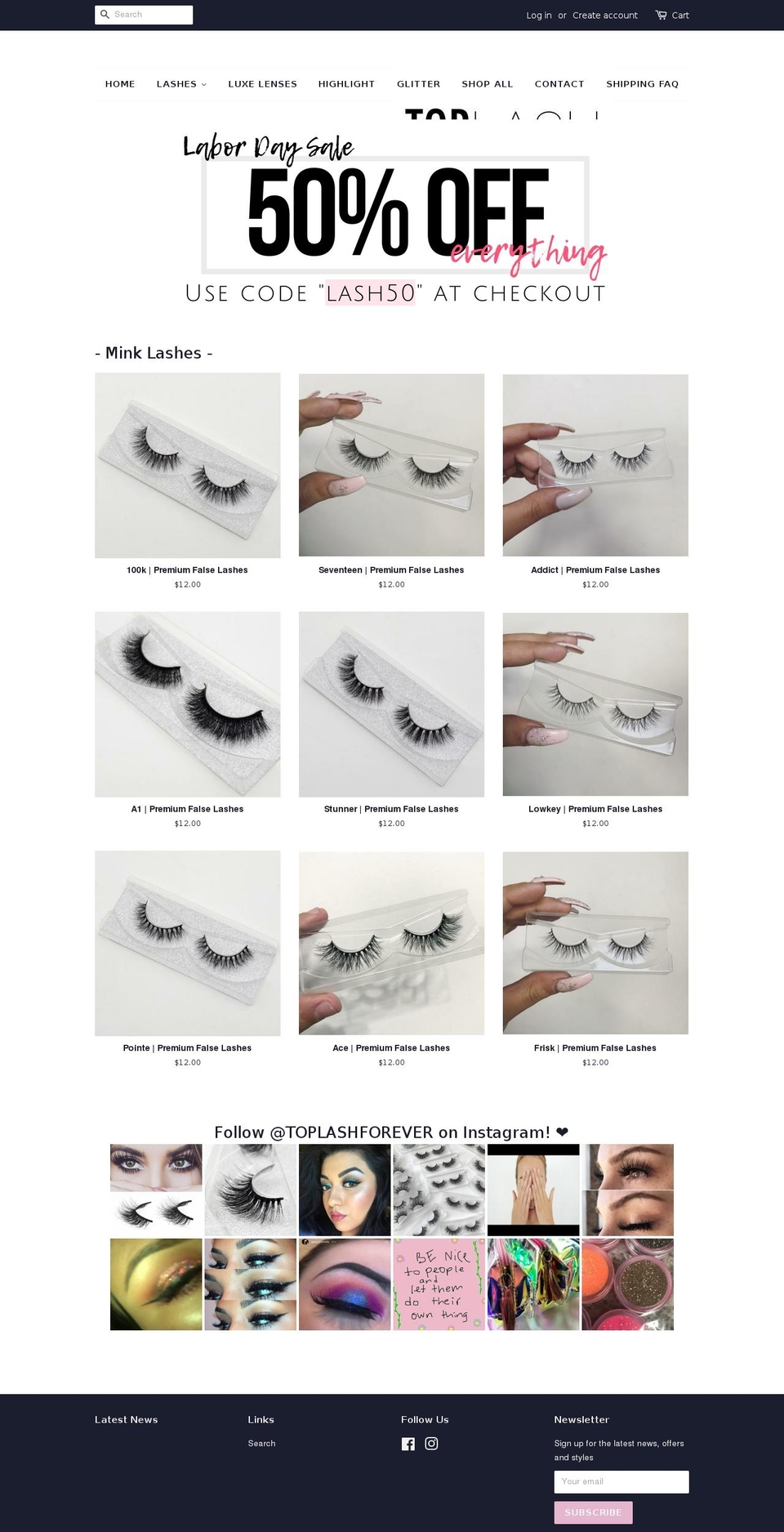toplashforever.com shopify website screenshot