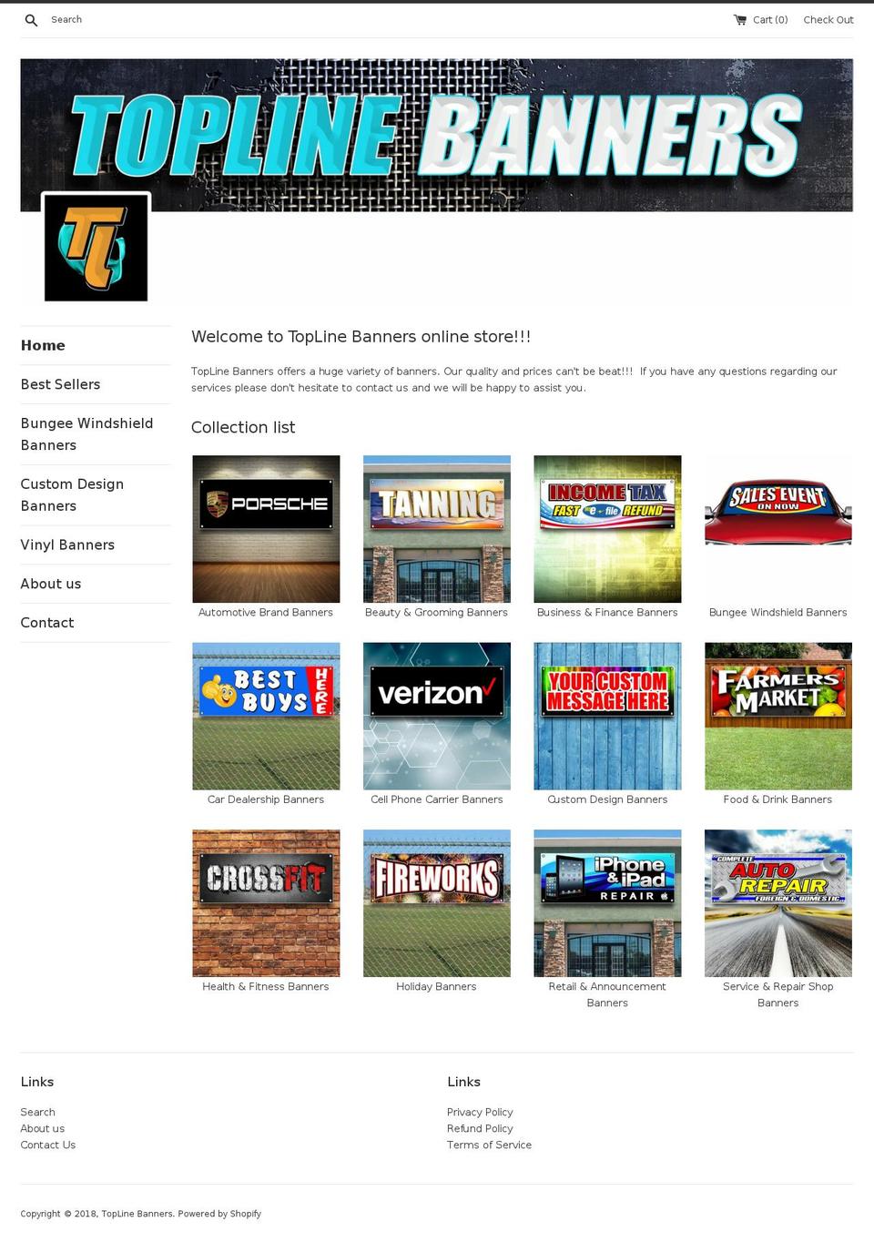 toplinebanners.com — Shopify storefront screenshot