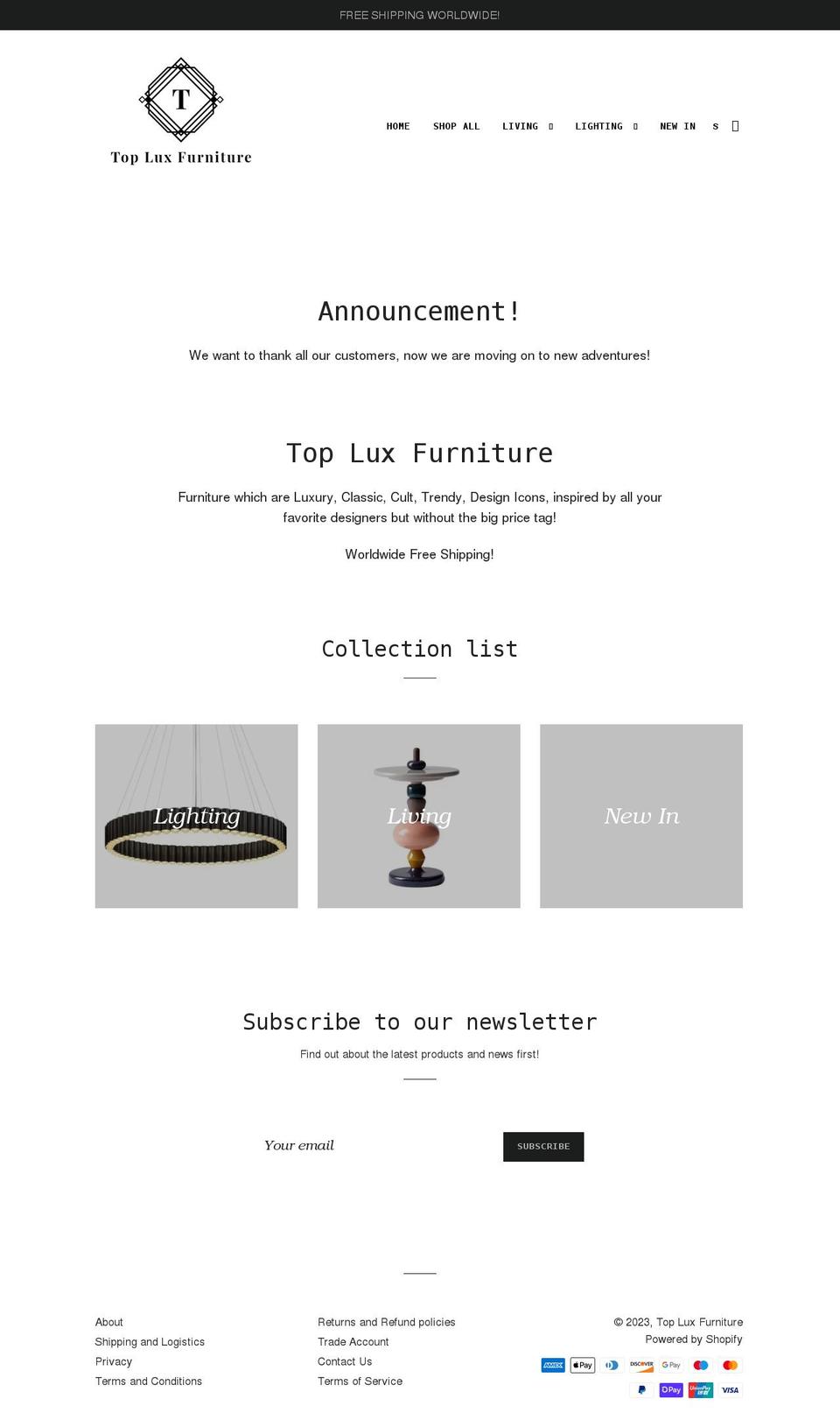 topluxfurniture.com shopify website screenshot