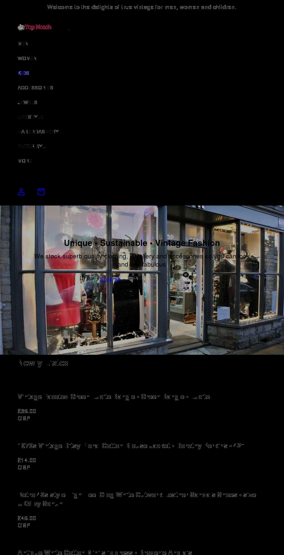 topnotchvintage.co.uk shopify website screenshot