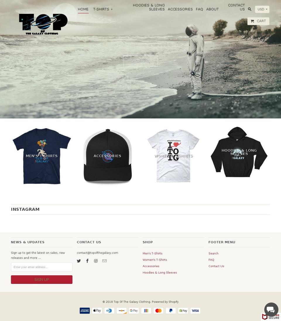 topofthegalaxyclothing.com — Shopify storefront screenshot
