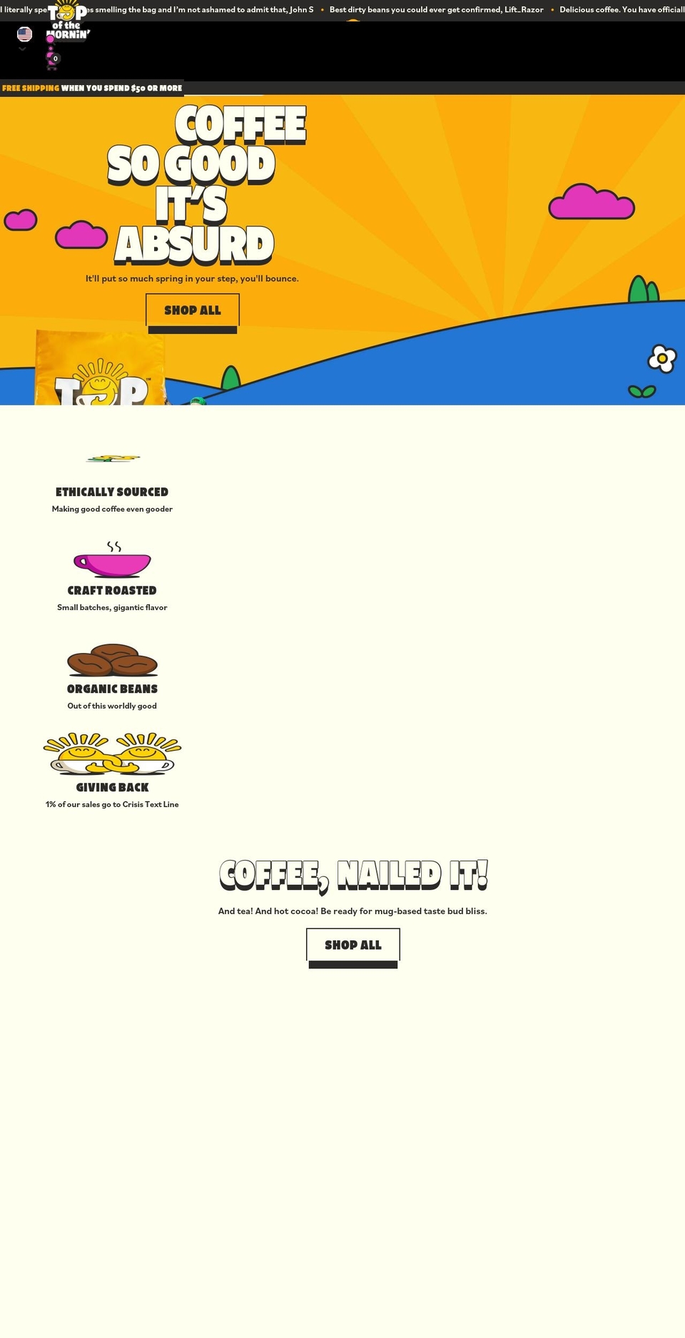 topofthemornincoffee.com shopify website screenshot