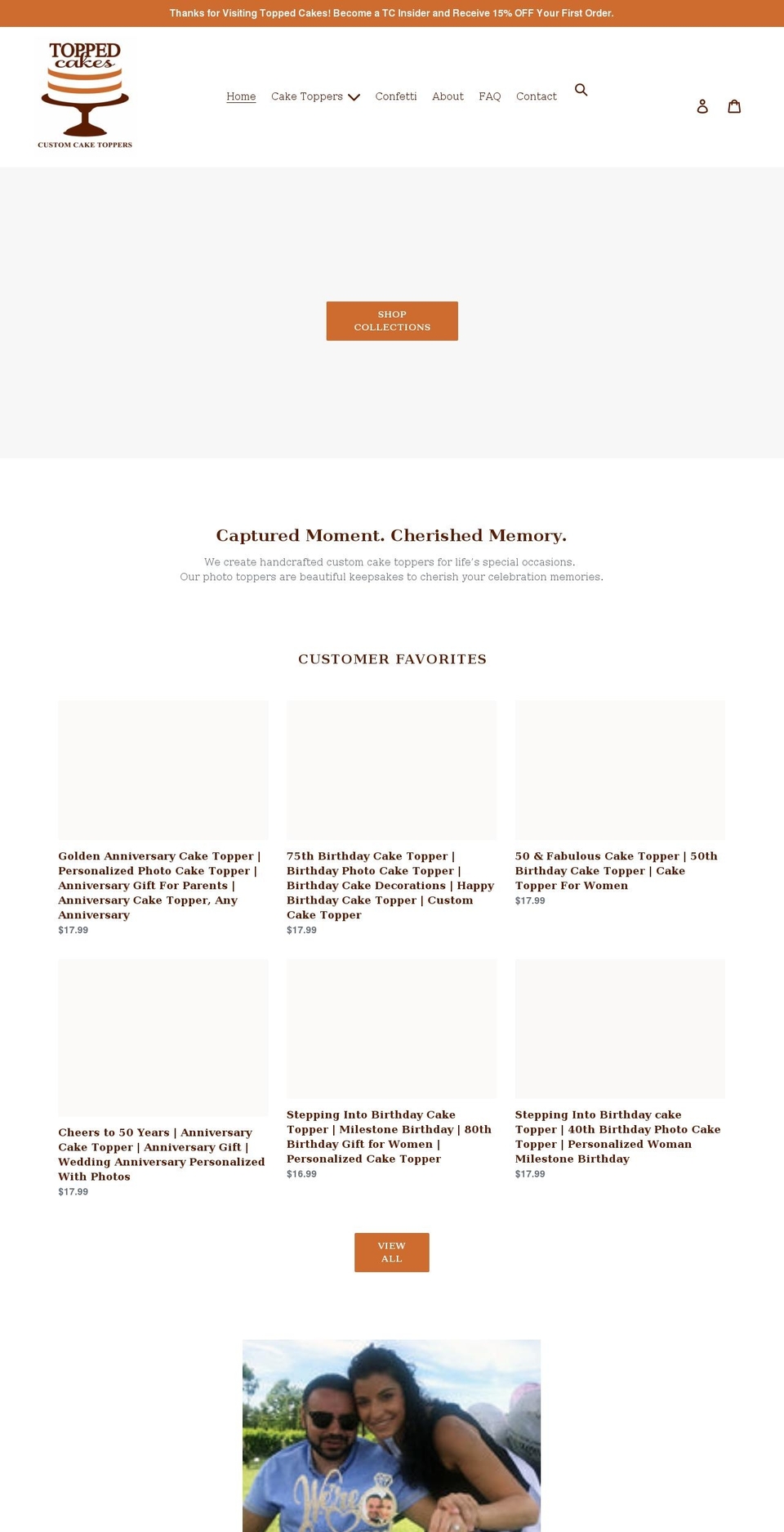 toppedcakes.com shopify website screenshot