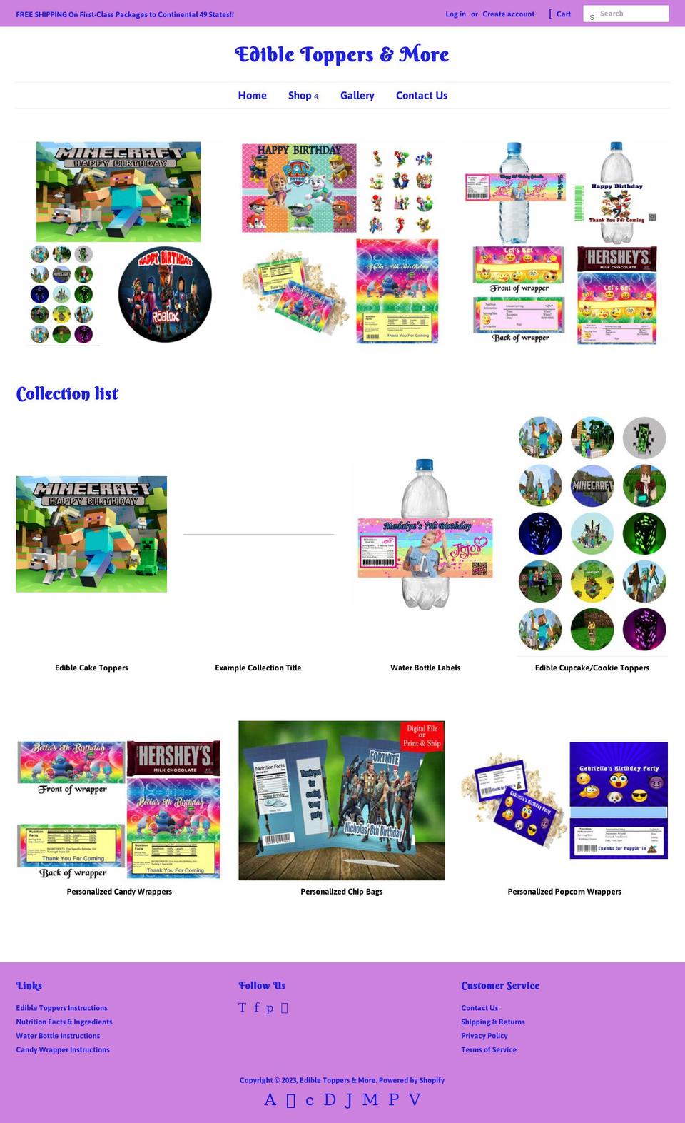 toppersnmore.com — Shopify storefront screenshot