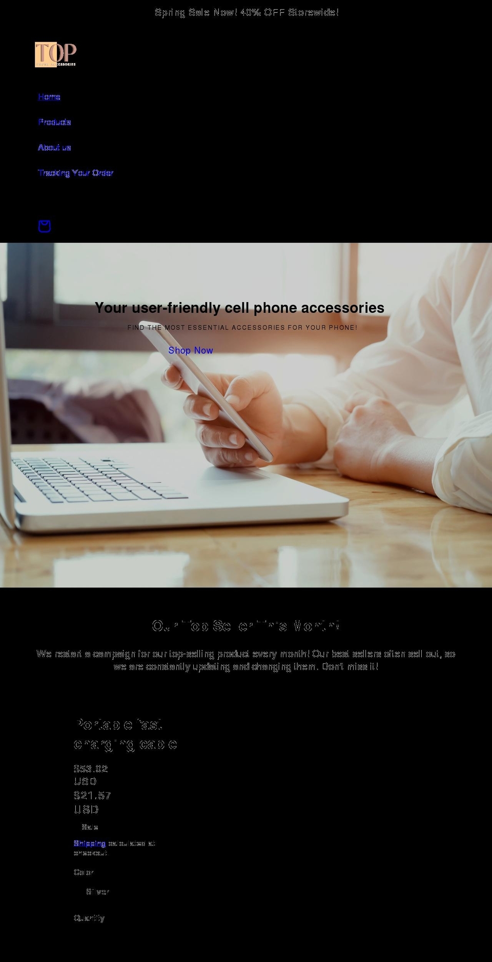 topphoneaccessories.com shopify website screenshot