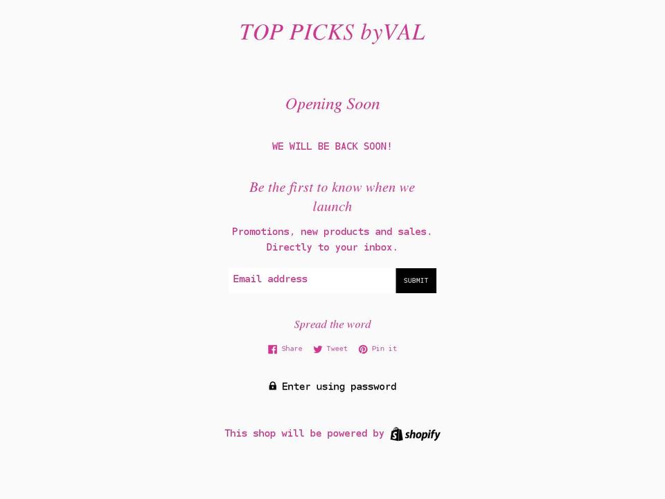toppicksbyval.com shopify website screenshot