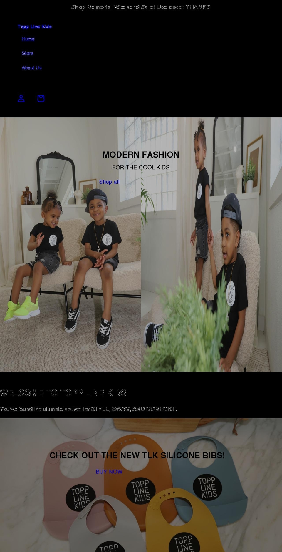 topplinekids.com shopify website screenshot