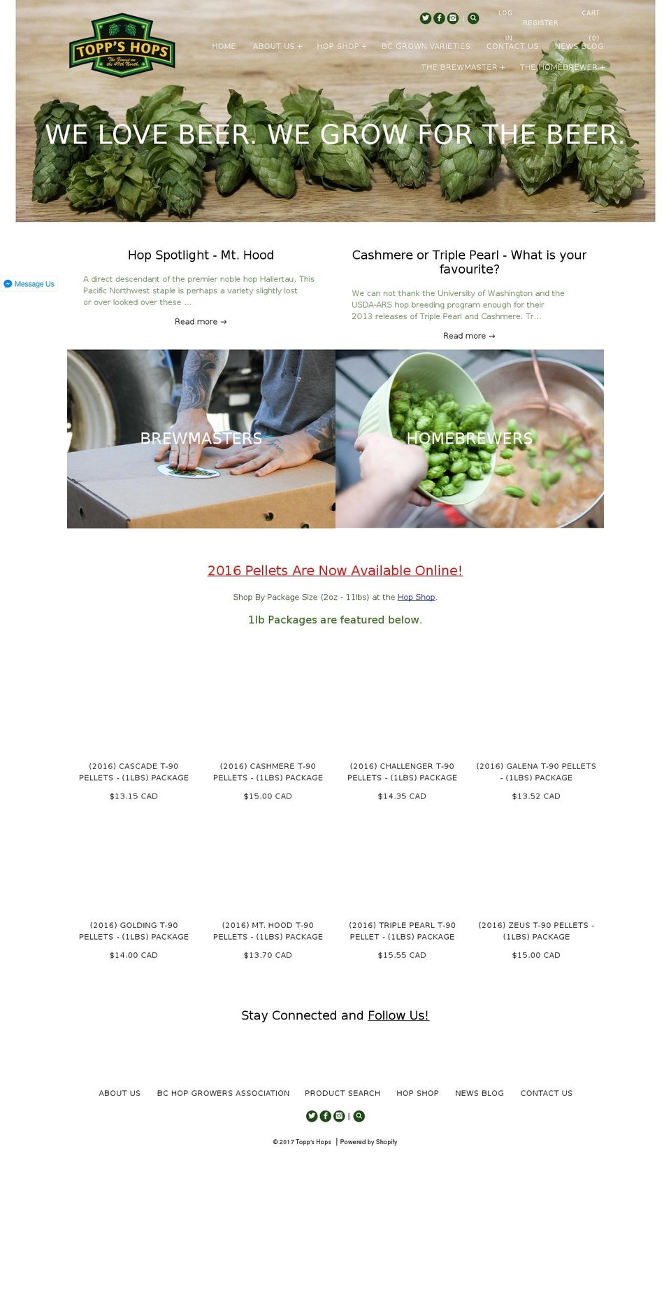 topps-hops.com shopify website screenshot