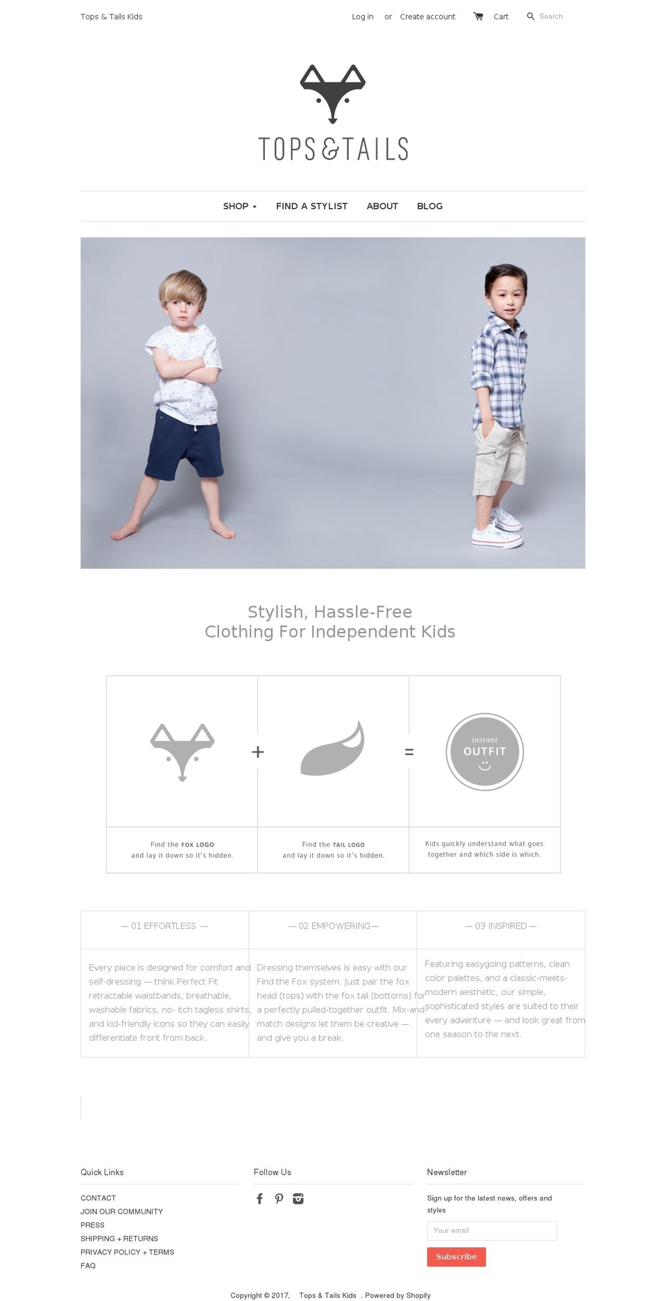 topsandtailskids.com shopify website screenshot
