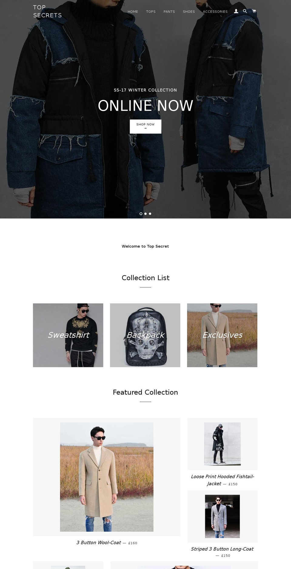 topsecretsclothing.com shopify website screenshot