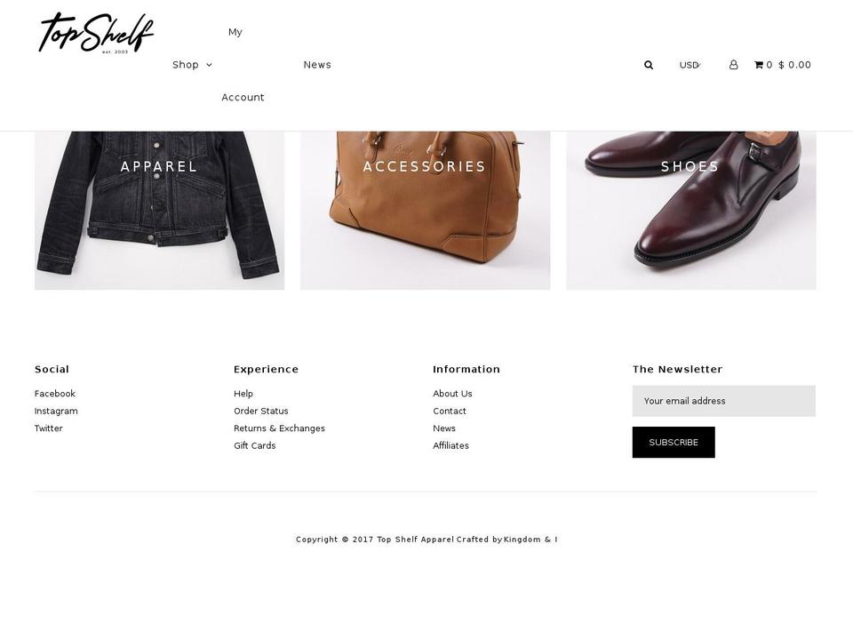 topshelfapparel.com shopify website screenshot