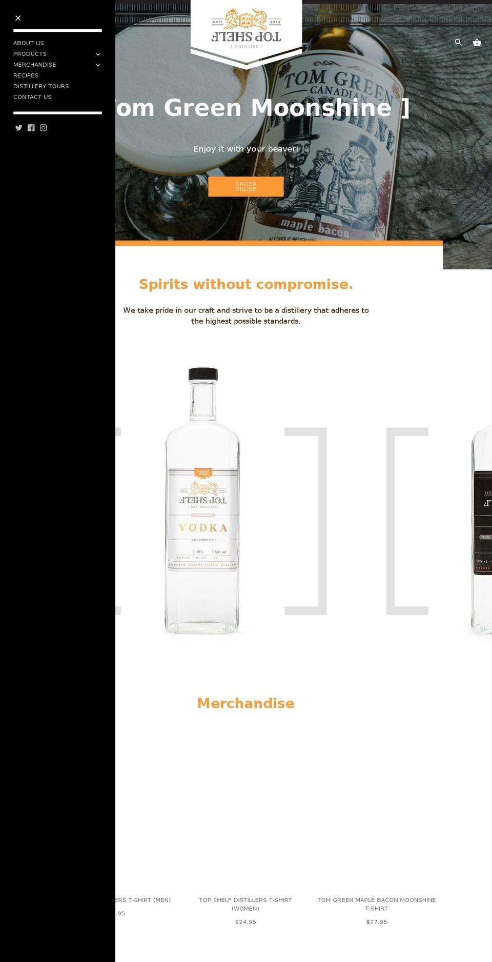 topshelfdistillers.com shopify website screenshot
