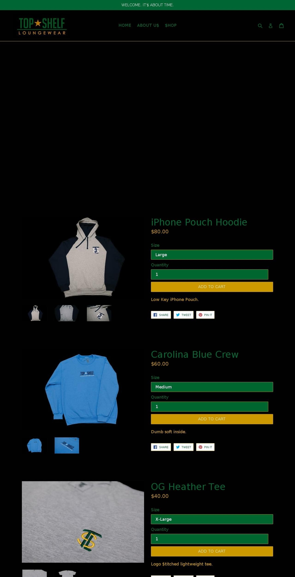 topshelfloungewear.com shopify website screenshot