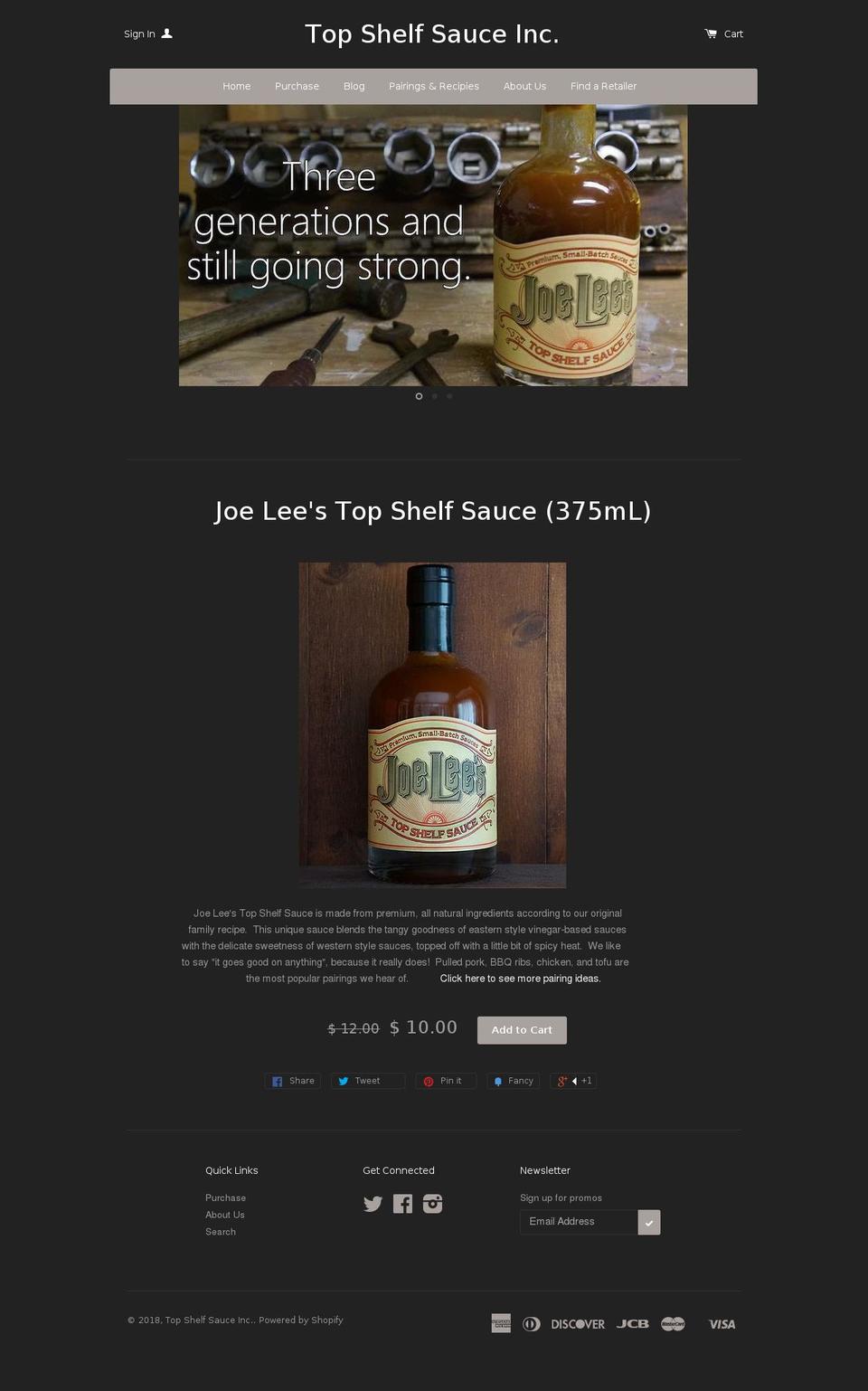 topshelfsauce.com — Shopify storefront screenshot