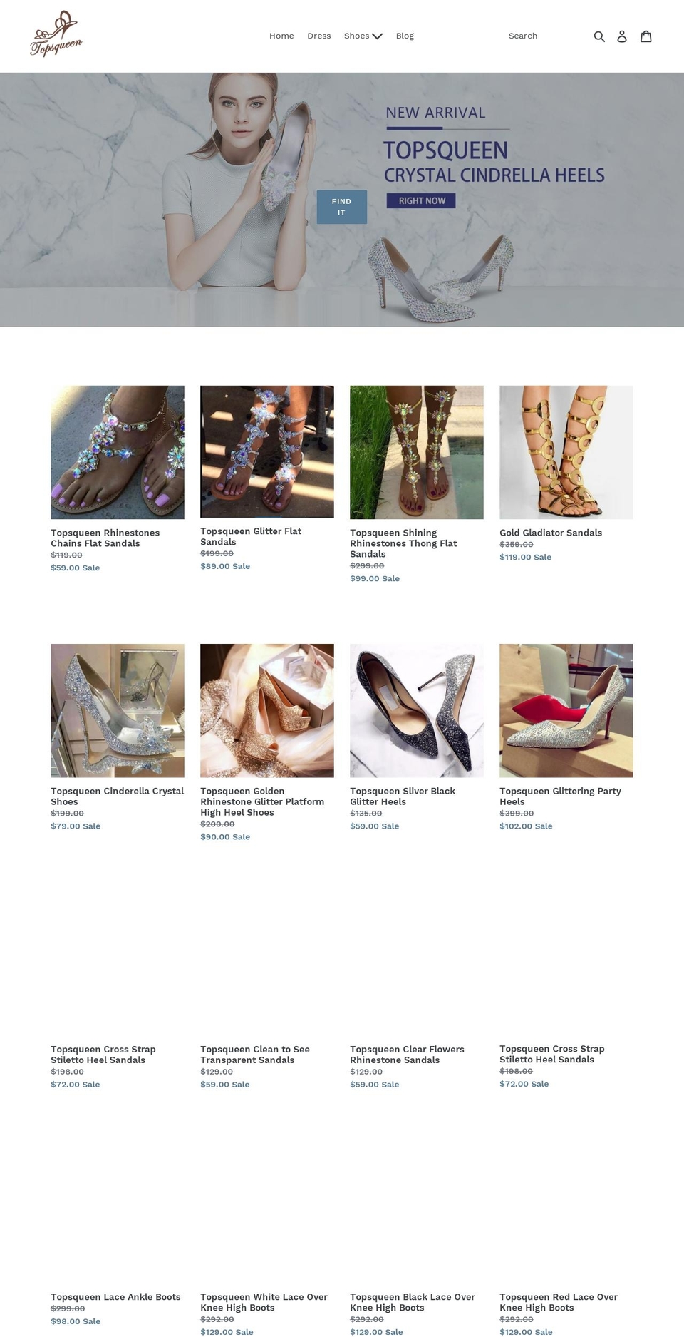 topsqueen.com shopify website screenshot