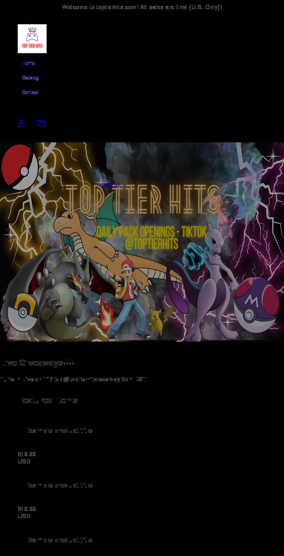 toptierhits.com shopify website screenshot
