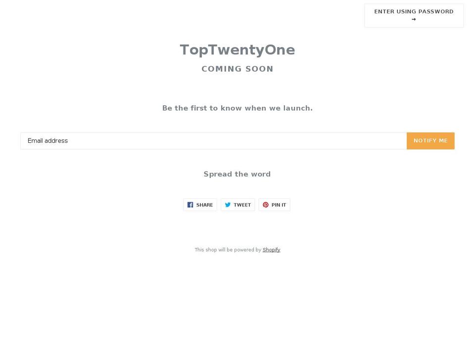 toptwentyone.com shopify website screenshot