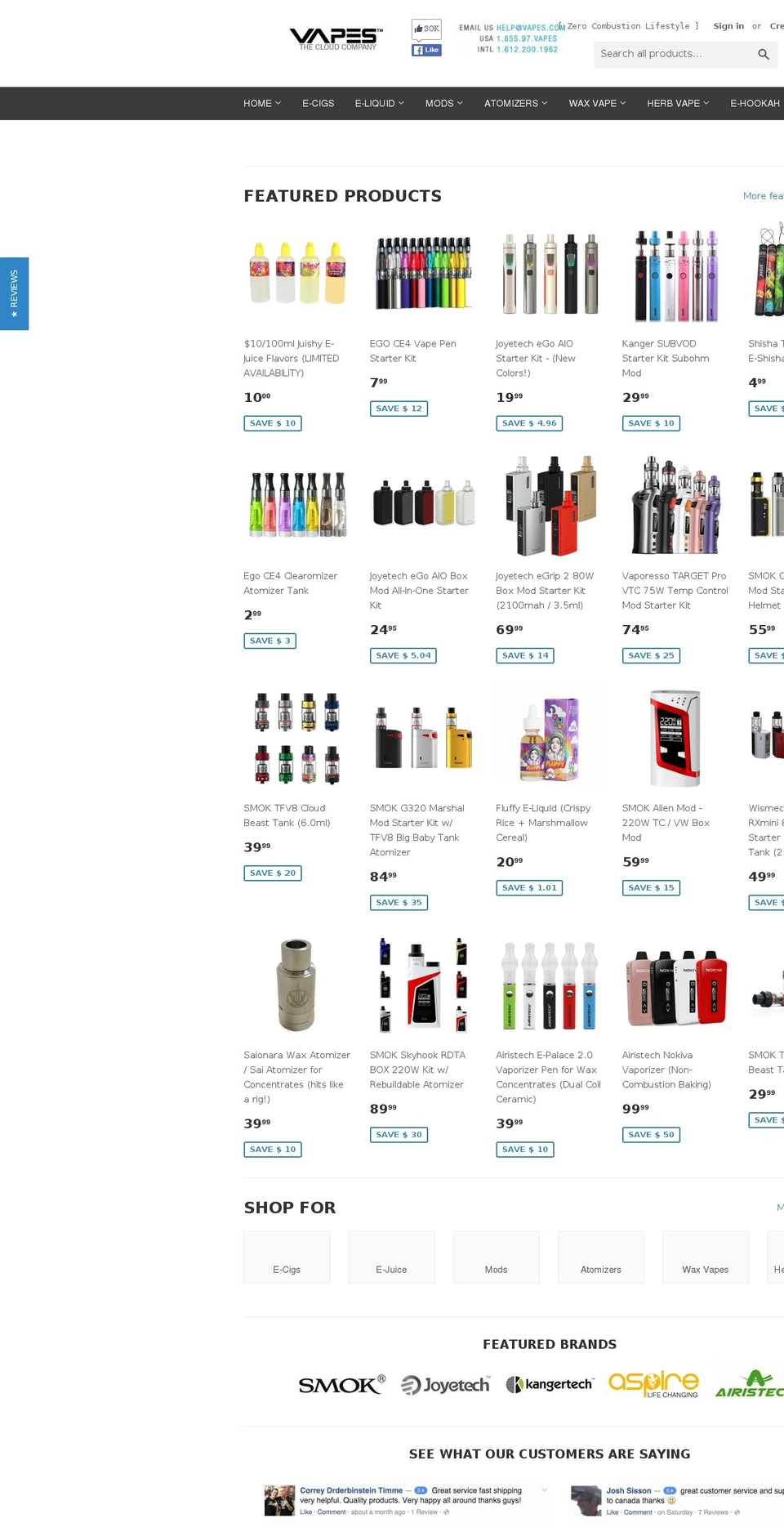 topvapeshops.com shopify website screenshot