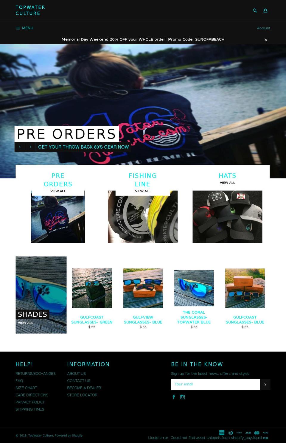 topwaterculture.com shopify website screenshot