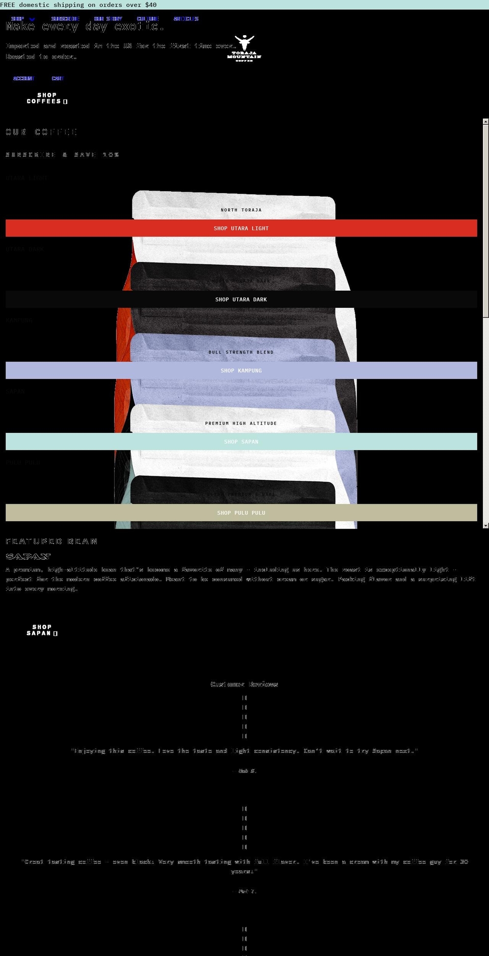 torajamountaincoffee.com shopify website screenshot