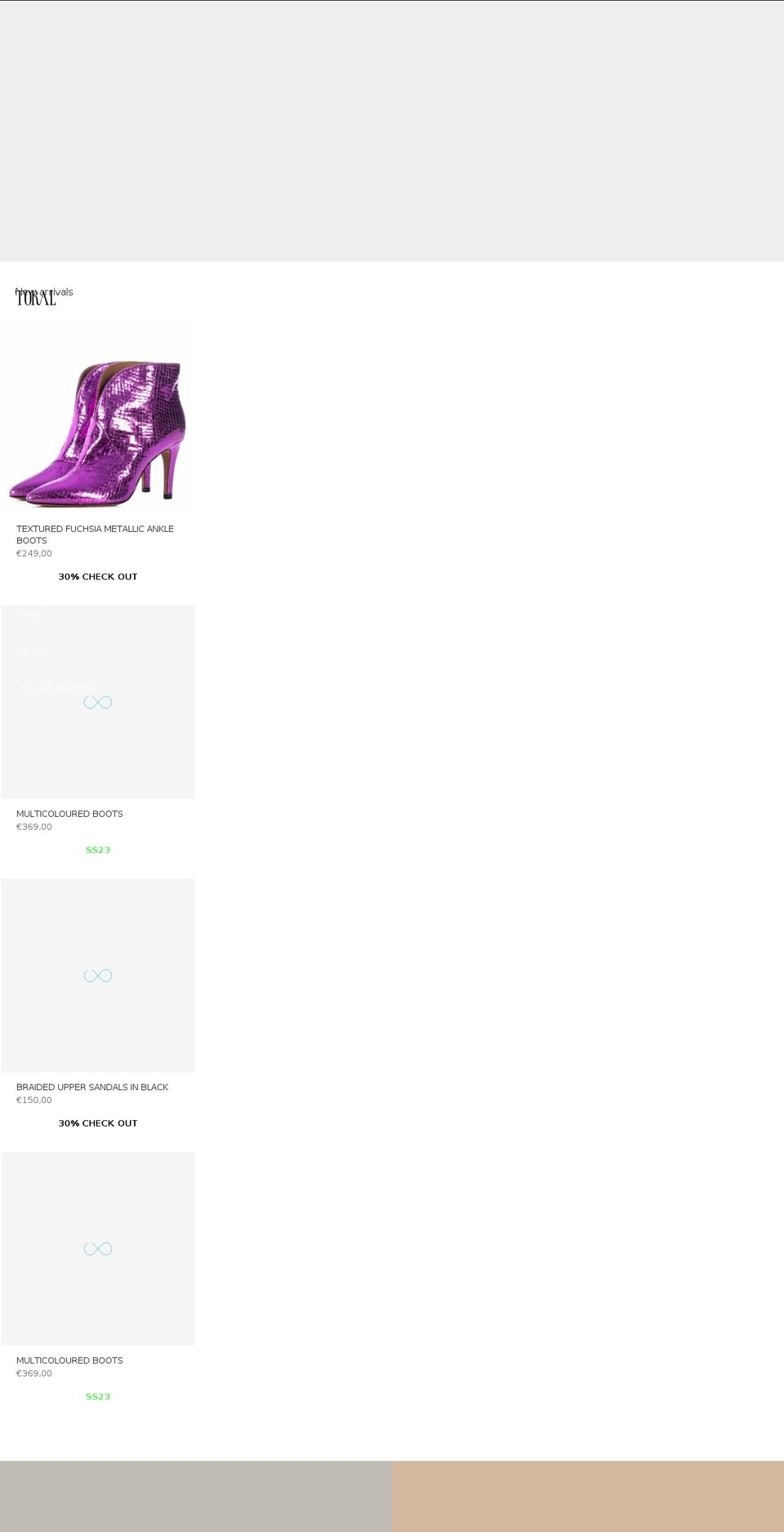 toral-shoes.com shopify website screenshot