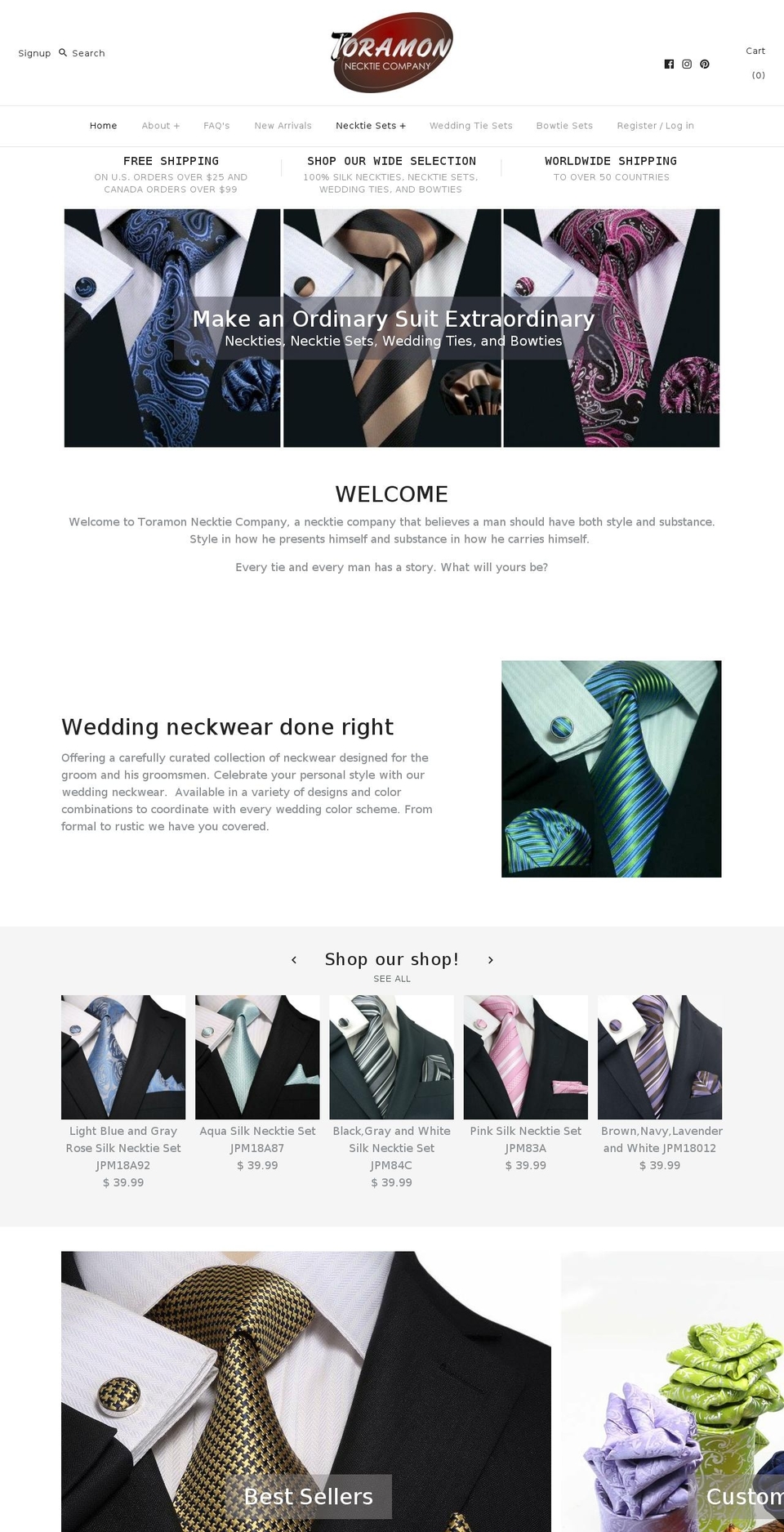 toramonneckties.com shopify website screenshot