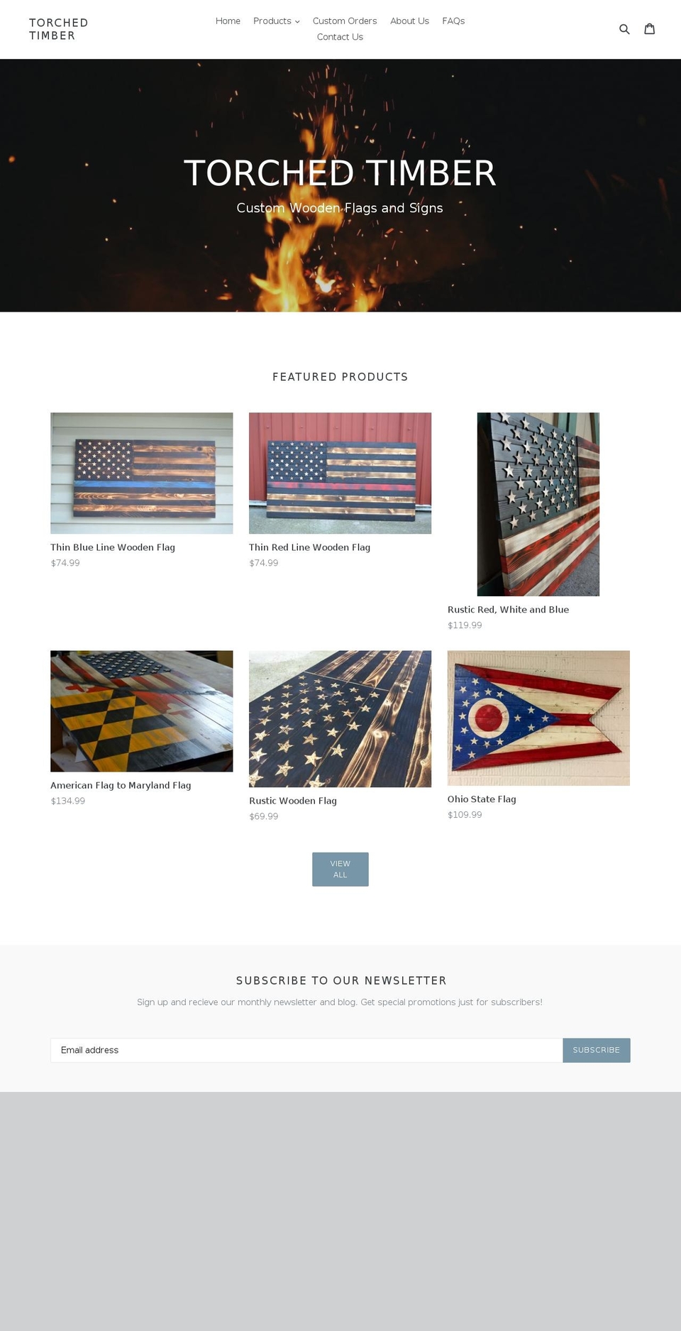 torchedtimber.com shopify website screenshot