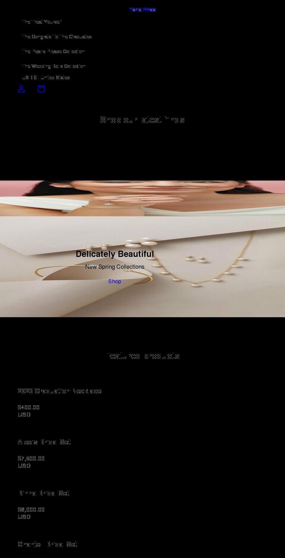 toriafinds.com shopify website screenshot