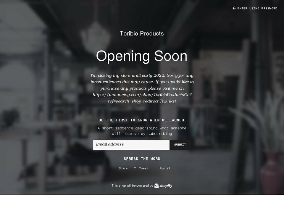 toribioproducts.com shopify website screenshot
