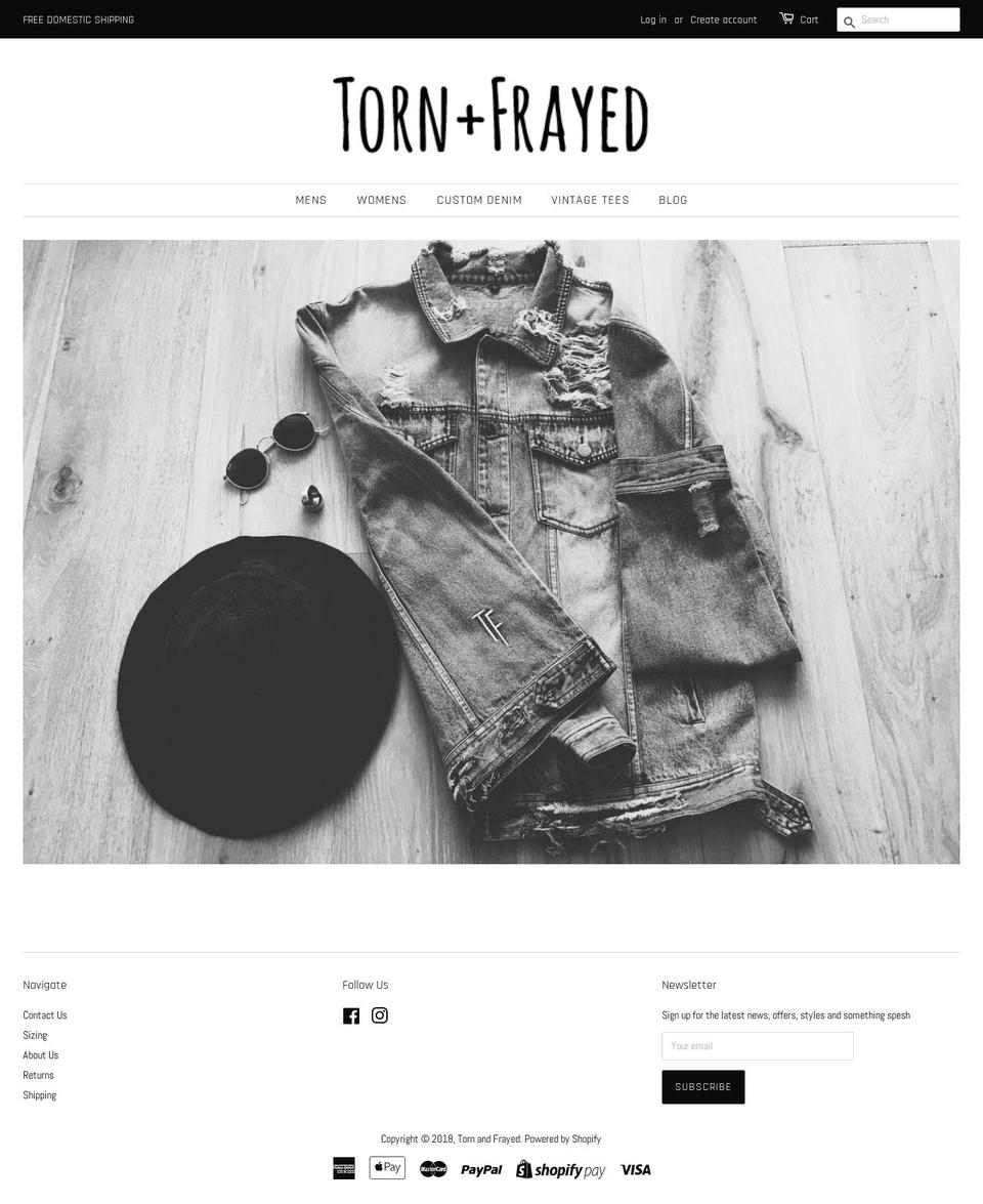 tornandfrayedboutique.com shopify website screenshot