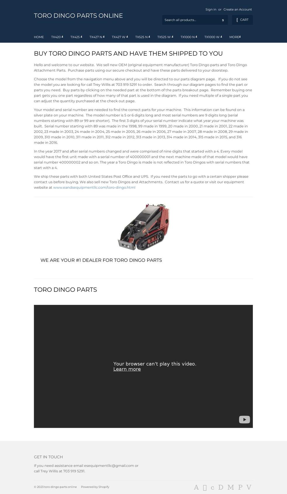 torodingopartsonline.com shopify website screenshot