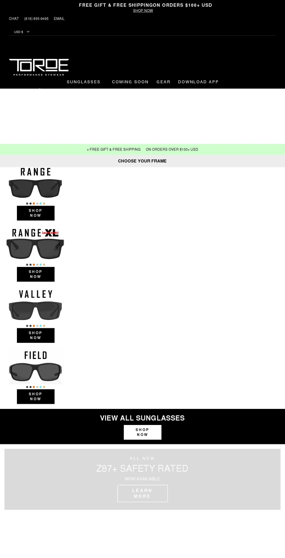 toroeeyewear.com shopify website screenshot