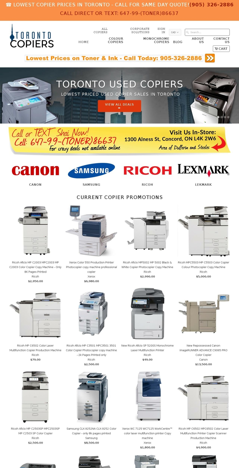 torontocopiers.com shopify website screenshot