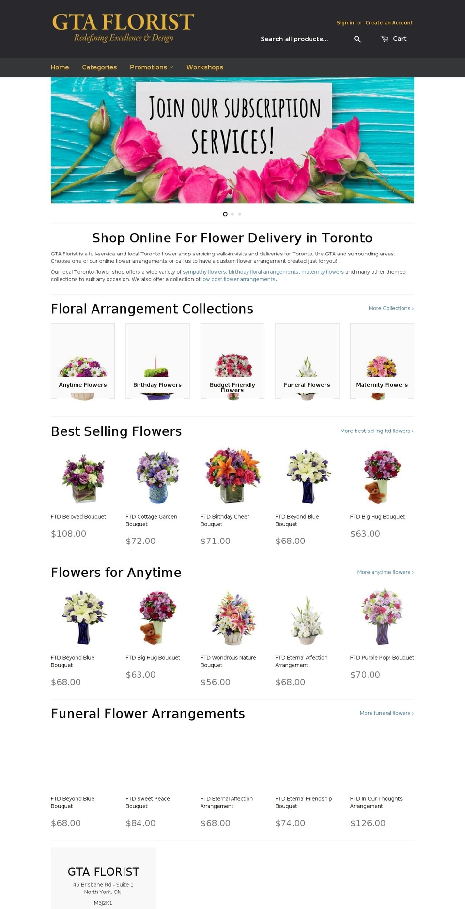 torontoflowers.ca shopify website screenshot