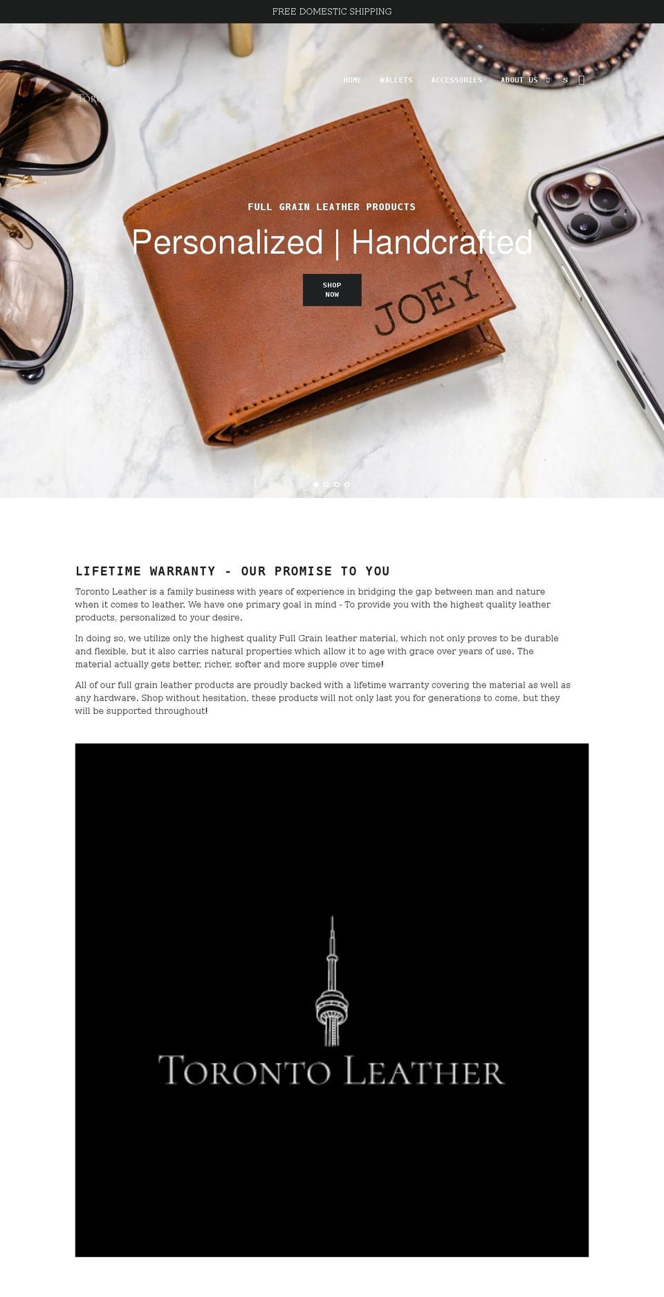 torontoleather.ca shopify website screenshot
