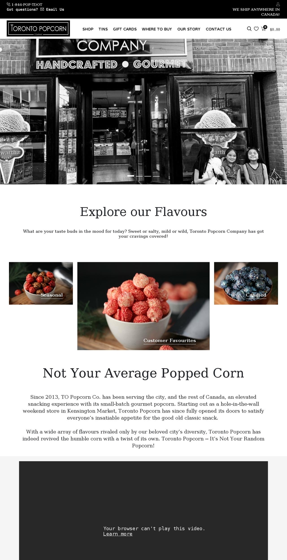 torontopopcorncompany.com shopify website screenshot