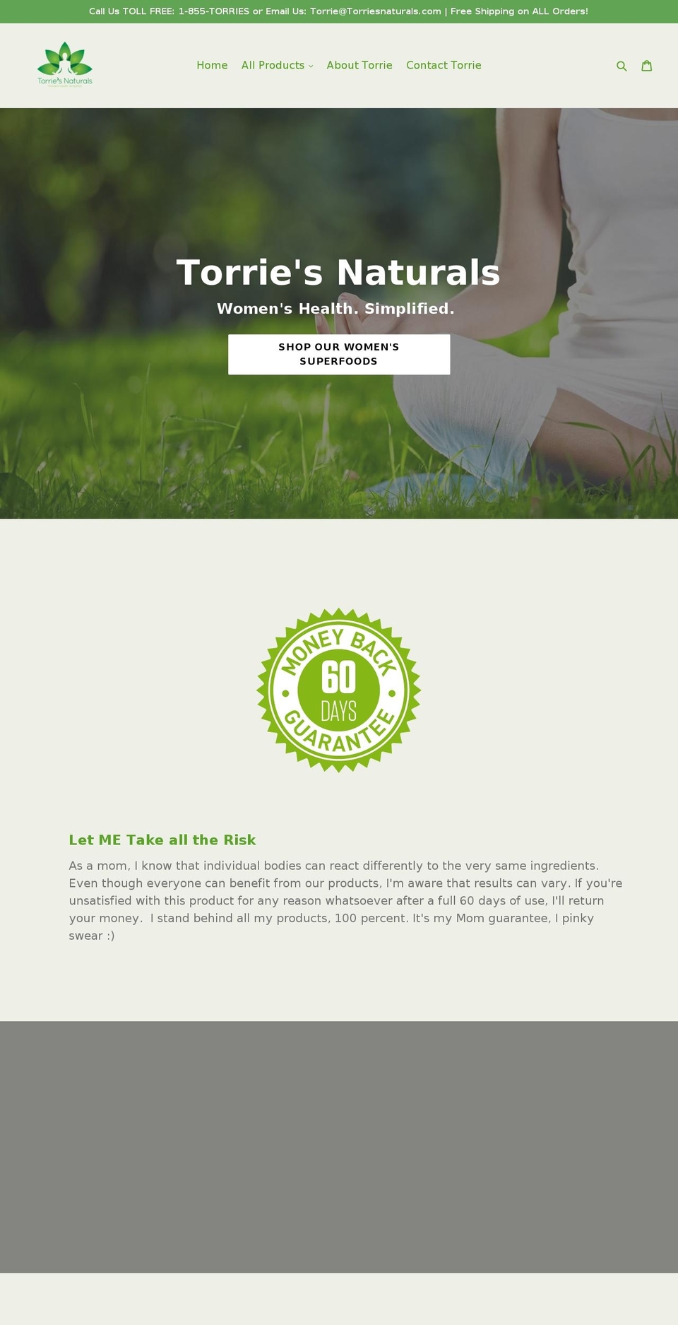 torriesnaturals.com shopify website screenshot